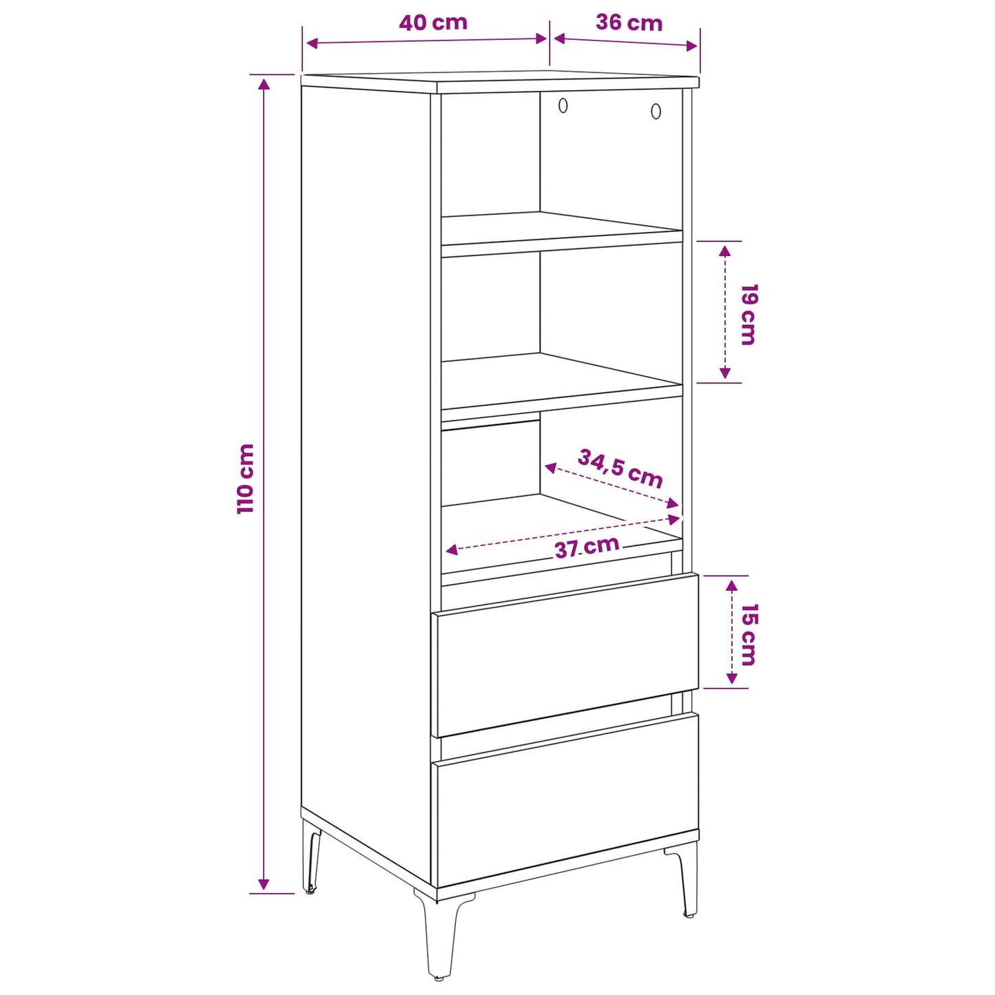 Highboard Artisan-eg 40 x 36 x 110 cm Konstrueret træ