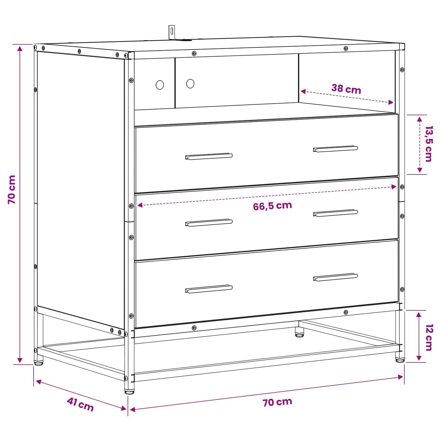 Skuffeskab 3-Skuffe Artisan-eg 70 x 41 x 70 cm Konstrueret træ