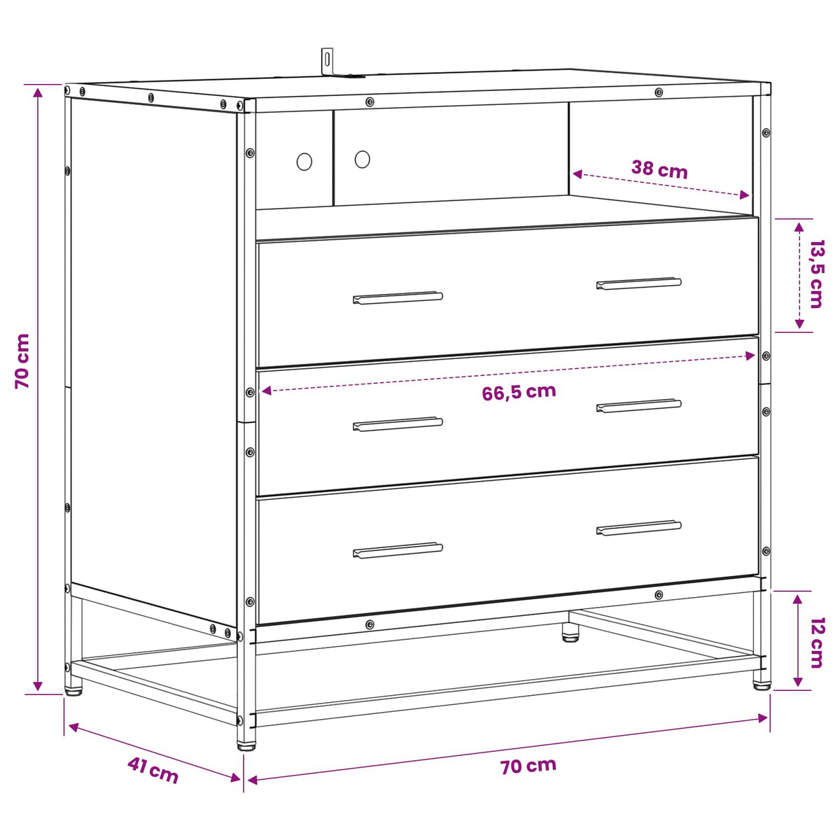Skuffeskab 3-Skuffe Sort eg 70 x 41 x 70 cm Konstrueret træ