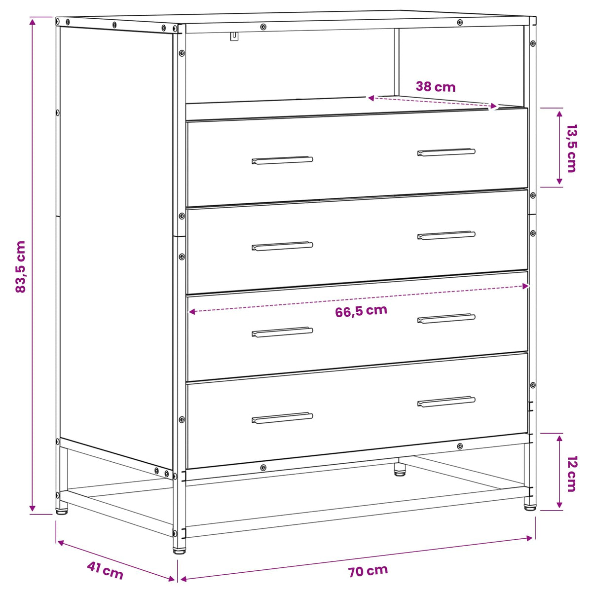 Skuffeskab 4-Skuffe Artisan-eg 70 x 41 x 83,5 cm