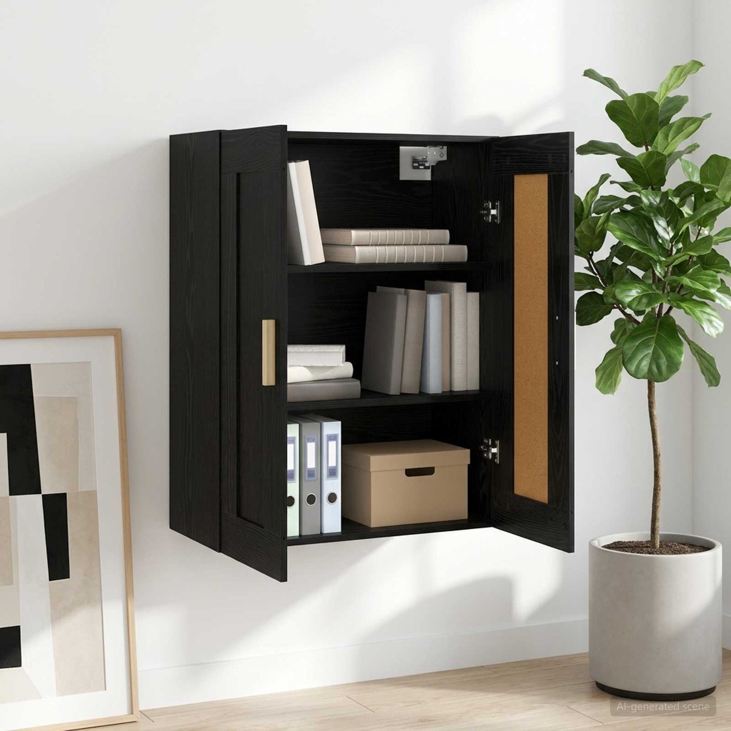 Vægskab Vægmonteret Sort eg 69,5 x 34 x 90 cm Konstrueret træ