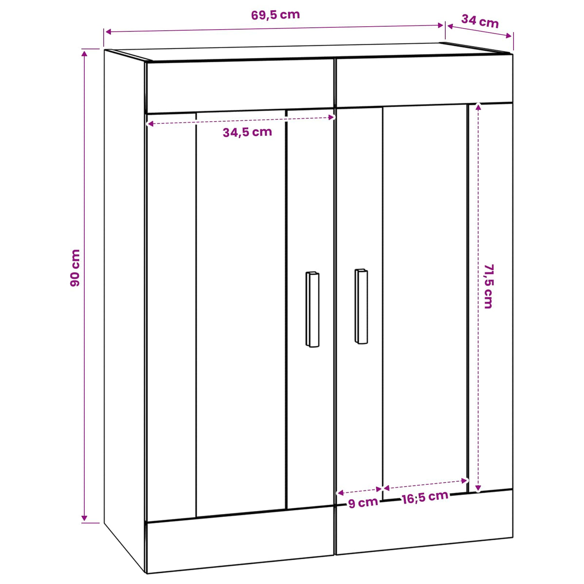 Vægskab Vægmonteret Sort eg 69,5 x 34 x 90 cm Konstrueret træ