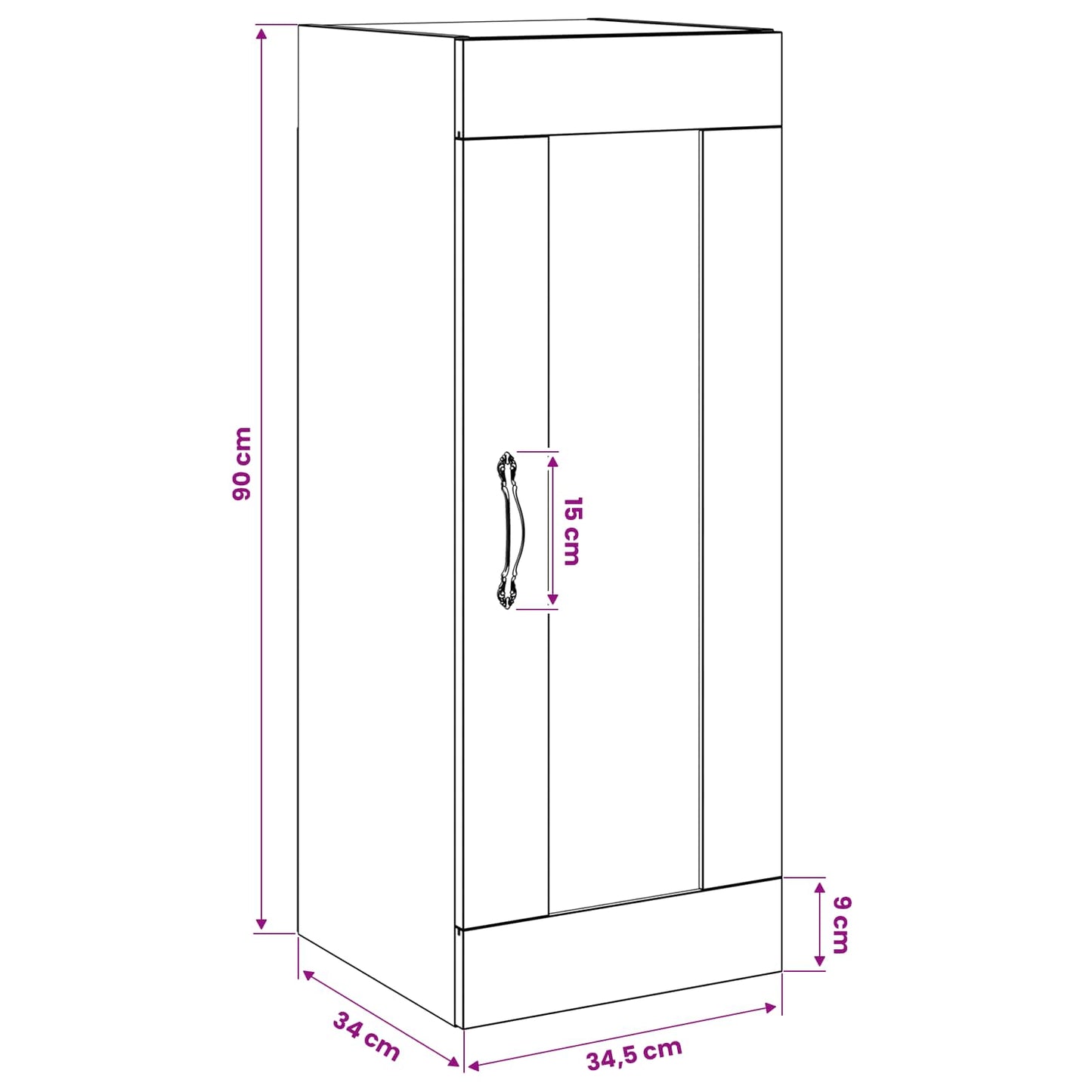 Vægskab Sort eg 34,5 x 34 x 90 cm Konstrueret træ