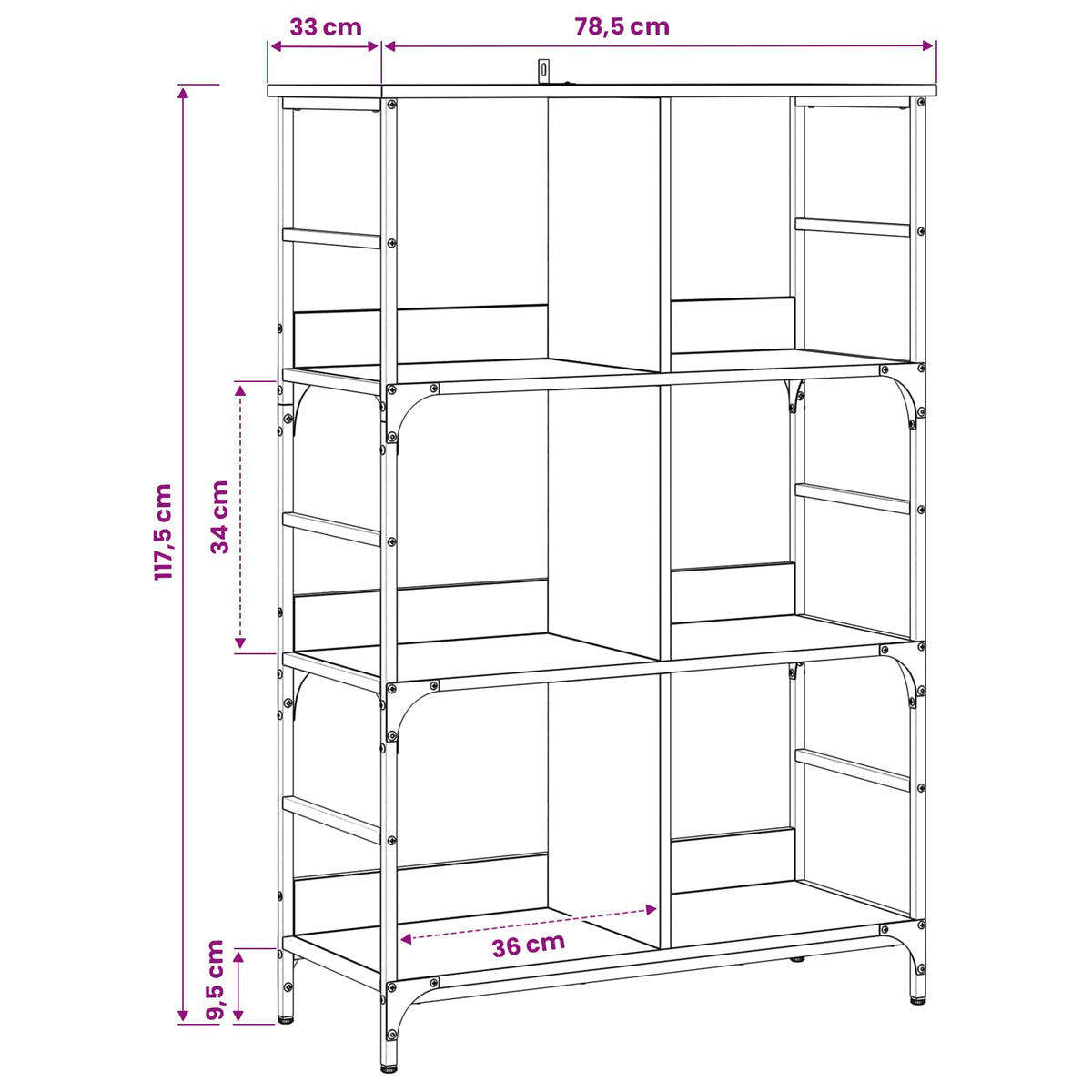 Bogreol 4 niveauer 78,5 x 33 x 117,5 cm metal PB Artisan-eg