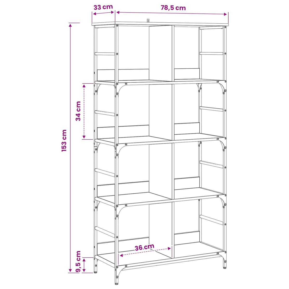Bogreol 4 niveauer 78,5 x 33 x 153 cm metal PB Artisan-eg