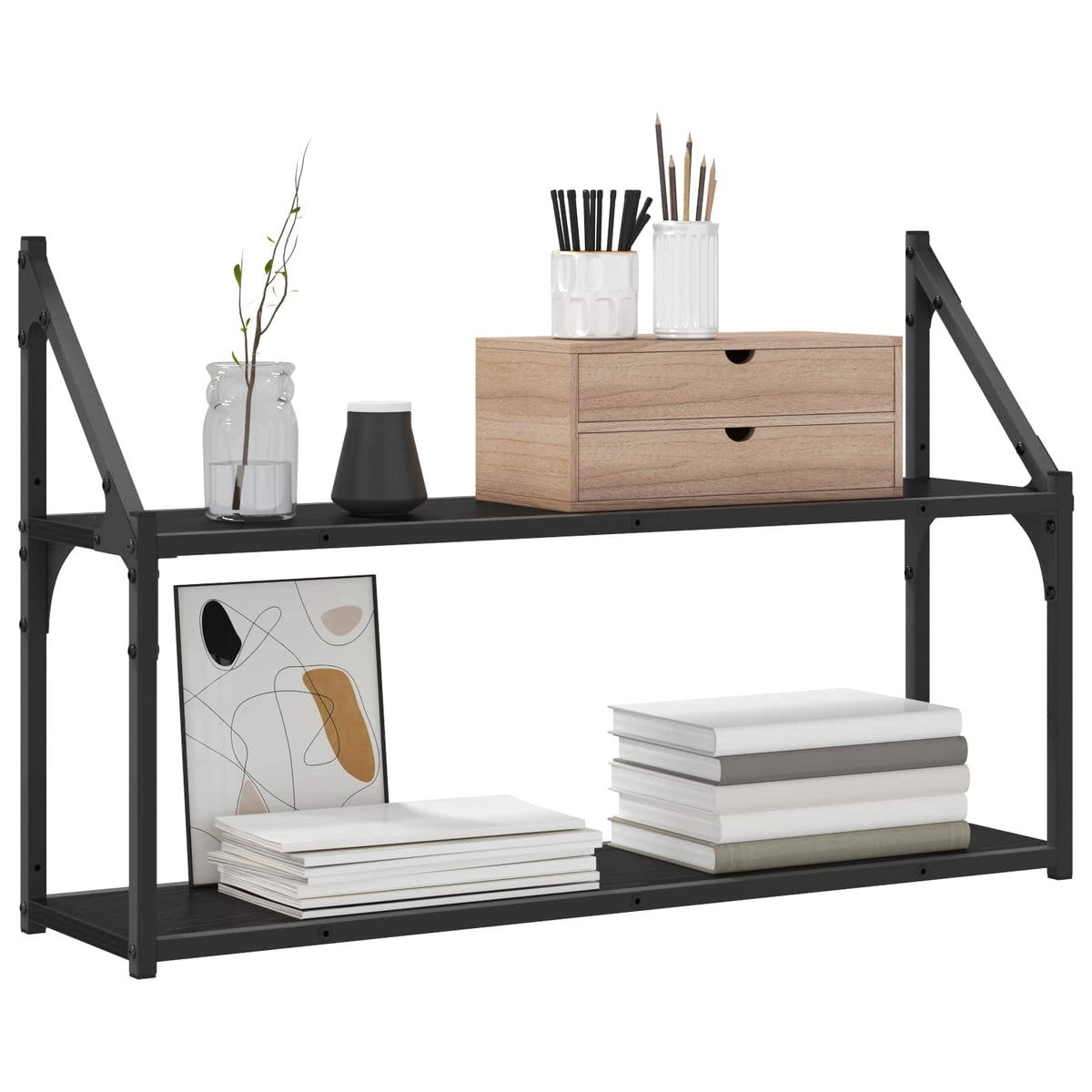 Væghylde Vægmonteret Sort eg 80 x 21 x 51 cm metal PB