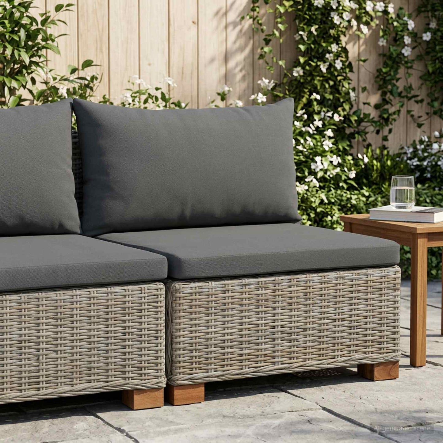 Mellemsofa med puder GENDT Naturlig rattan Kubu Grå