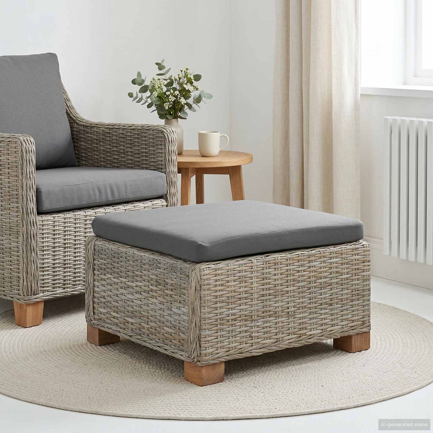 Fodstøtte med Pude GENDT Naturlig rattan Kubu Grå