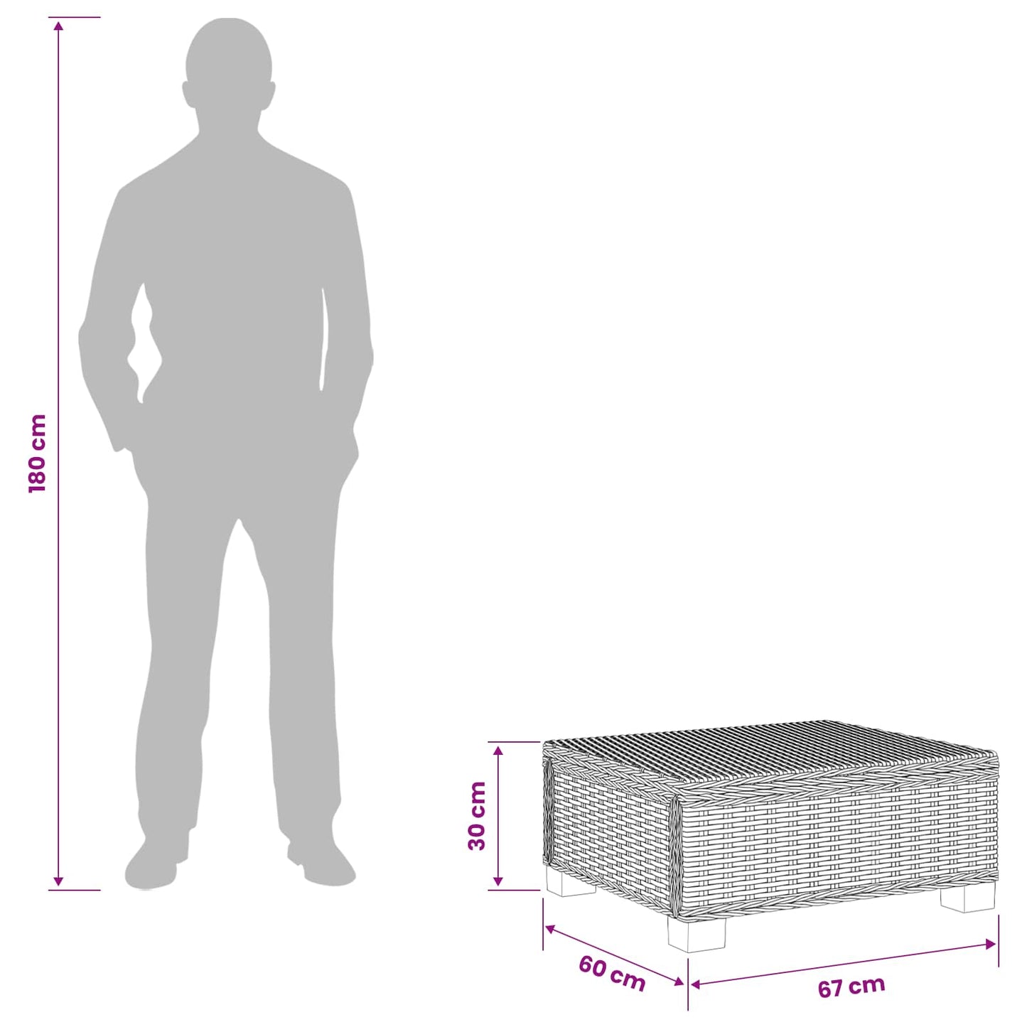 Sofabord GENDT Naturlig rattan Kubu Grå 67 x 60 x 30 cm