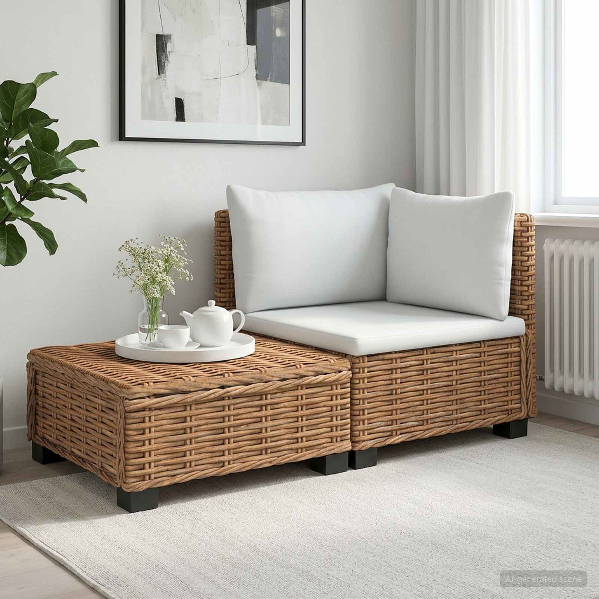 2 stk. Rattan Lounge Sæt med Puder GENDT Naturlig rattan
