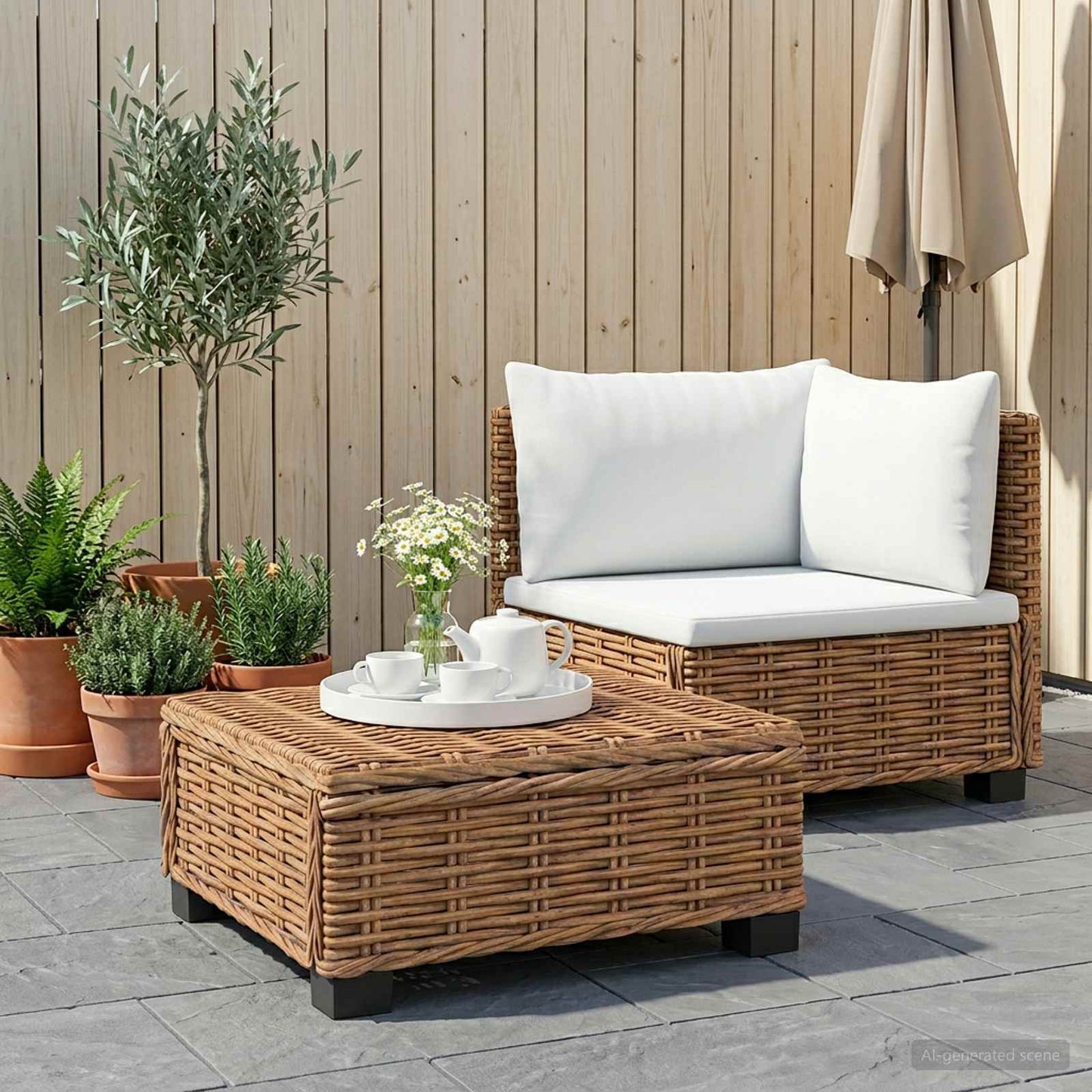 2 stk. Rattan Lounge Sæt med Puder GENDT Naturlig rattan