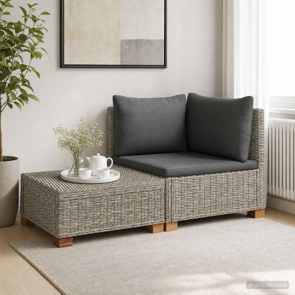 2 stk. Rattan Lounge Sæt med Puder GENDT Naturlig rattan