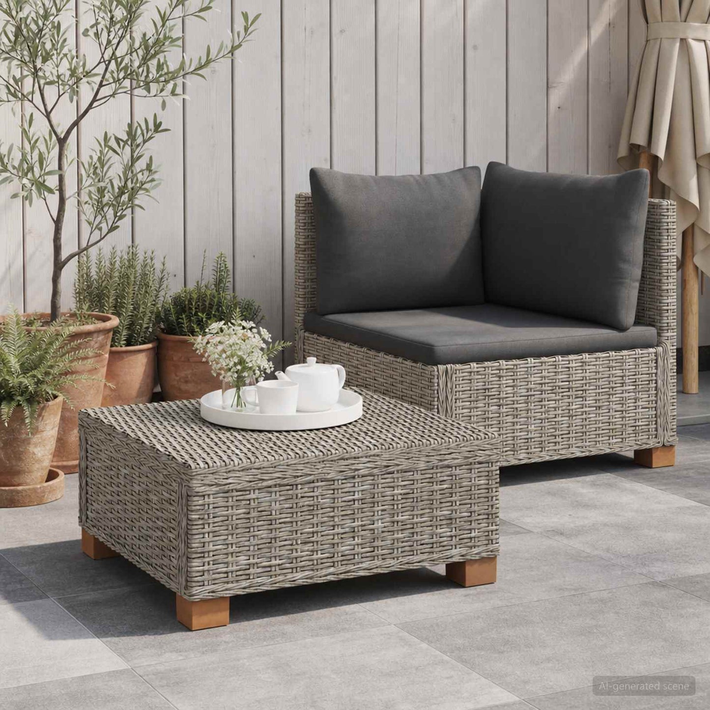 2 stk. Rattan Lounge Sæt med Puder GENDT Naturlig rattan