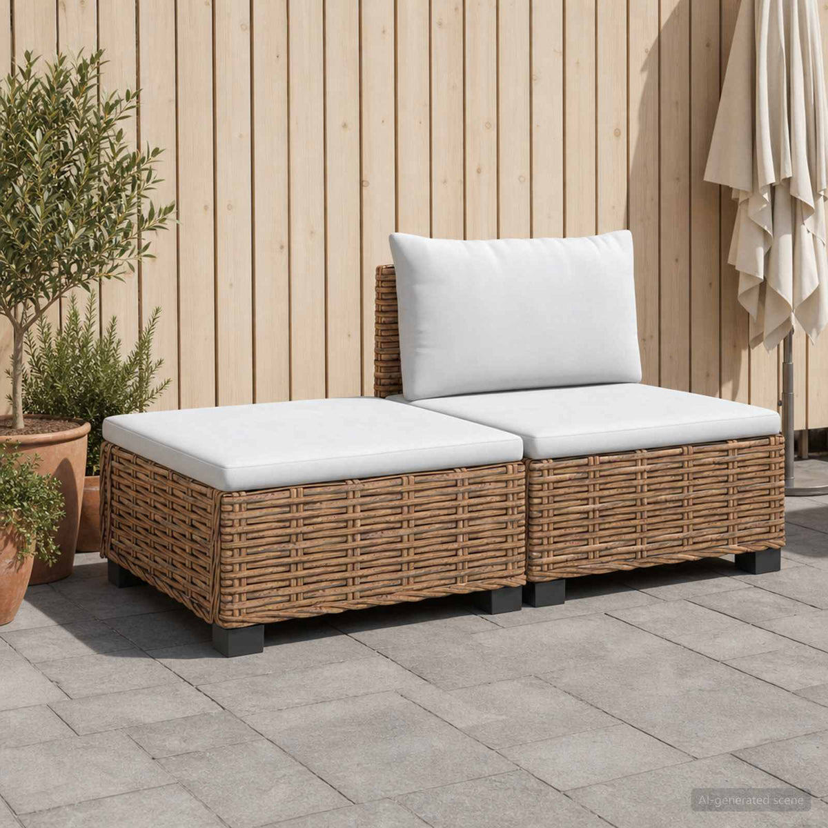 2 stk. Rattan Lounge Sæt med Puder GENDT Naturlig rattan