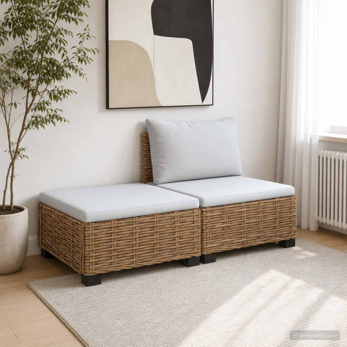 2 stk. Rattan Lounge Sæt med Puder GENDT Naturlig rattan