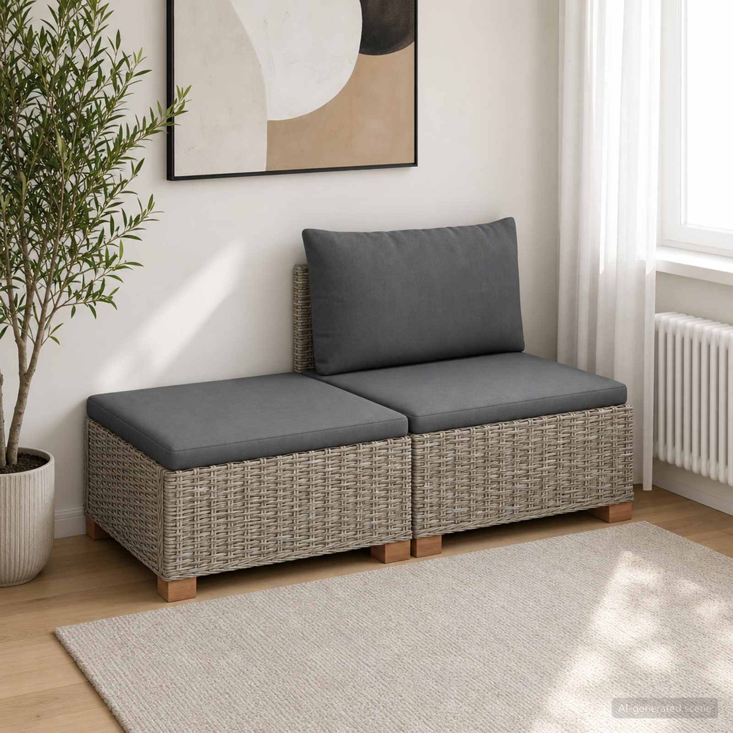 2 stk. Rattan Lounge Sæt med Puder GENDT Naturlig rattan