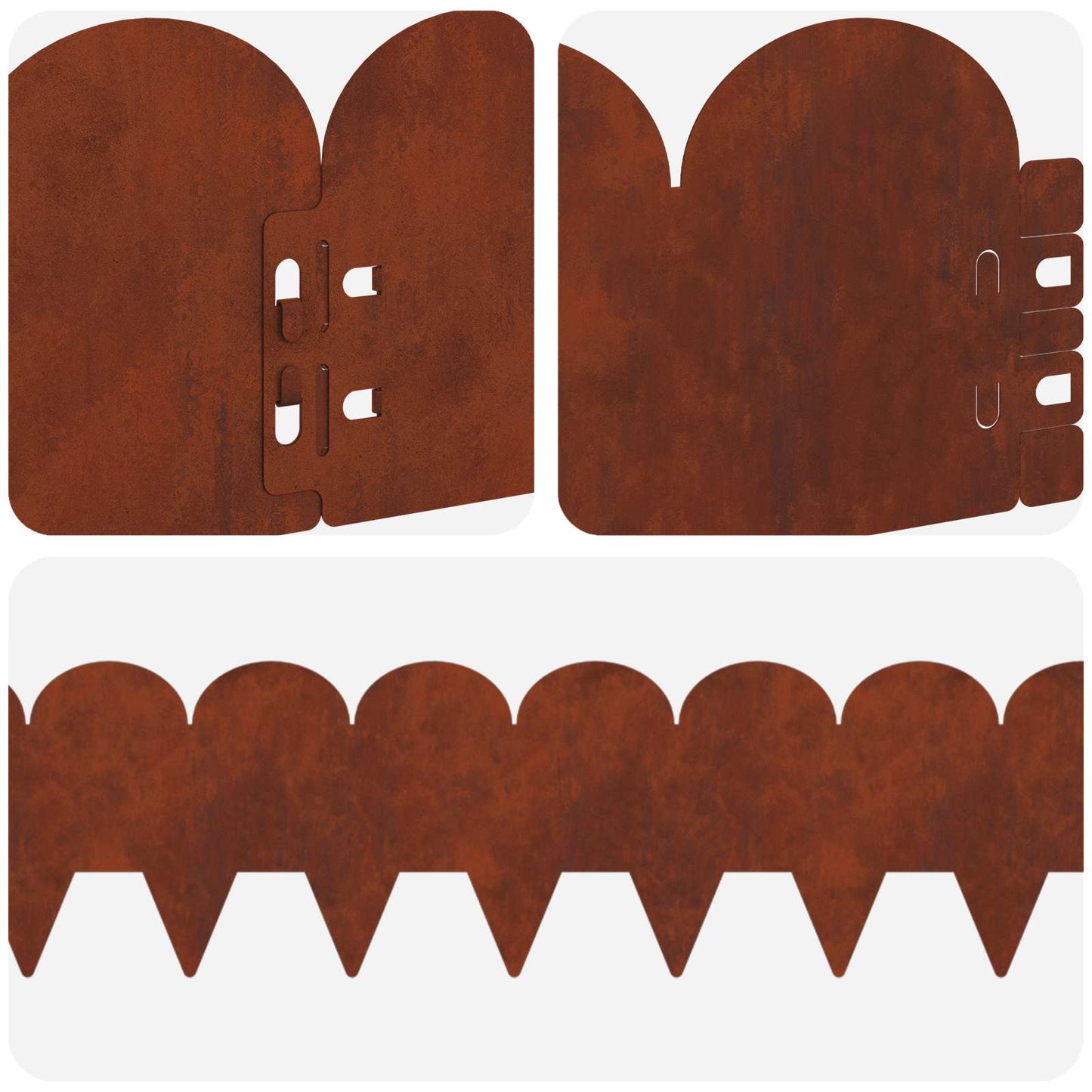 Græskant med skarp og rund top 10 stk. 103x15cm Stål Rusten