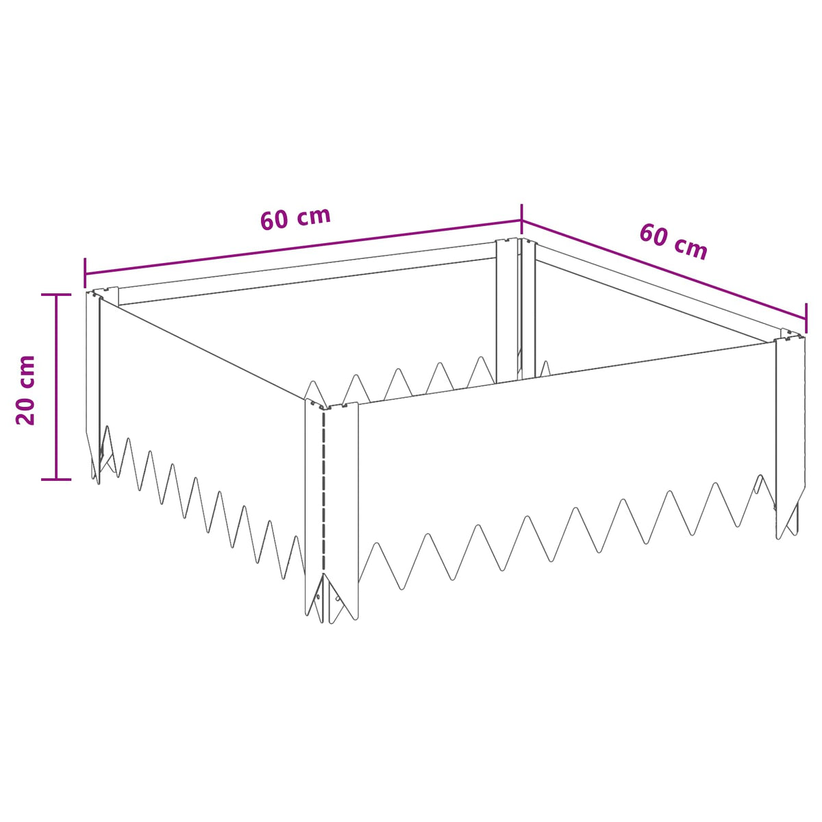 Plænekant 4 stk. 60 x 60 x 20 cm Stål Sølv