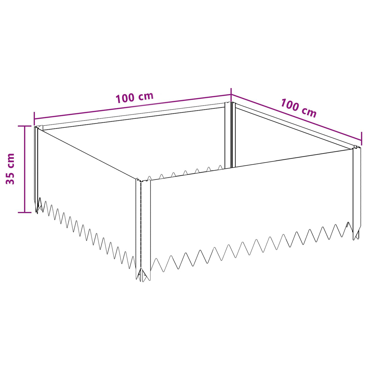 Plænekant 4 stk. 100 x 100 x 35 cm Stål Olivengrøn