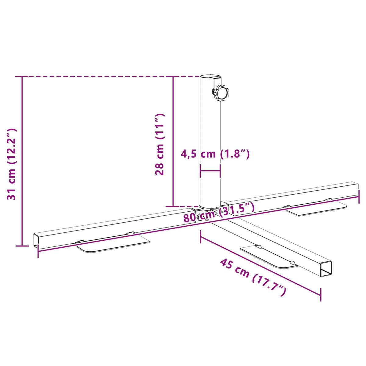 Halv Parasol Base Ramme Sort Stål for 32-38 mm Pole