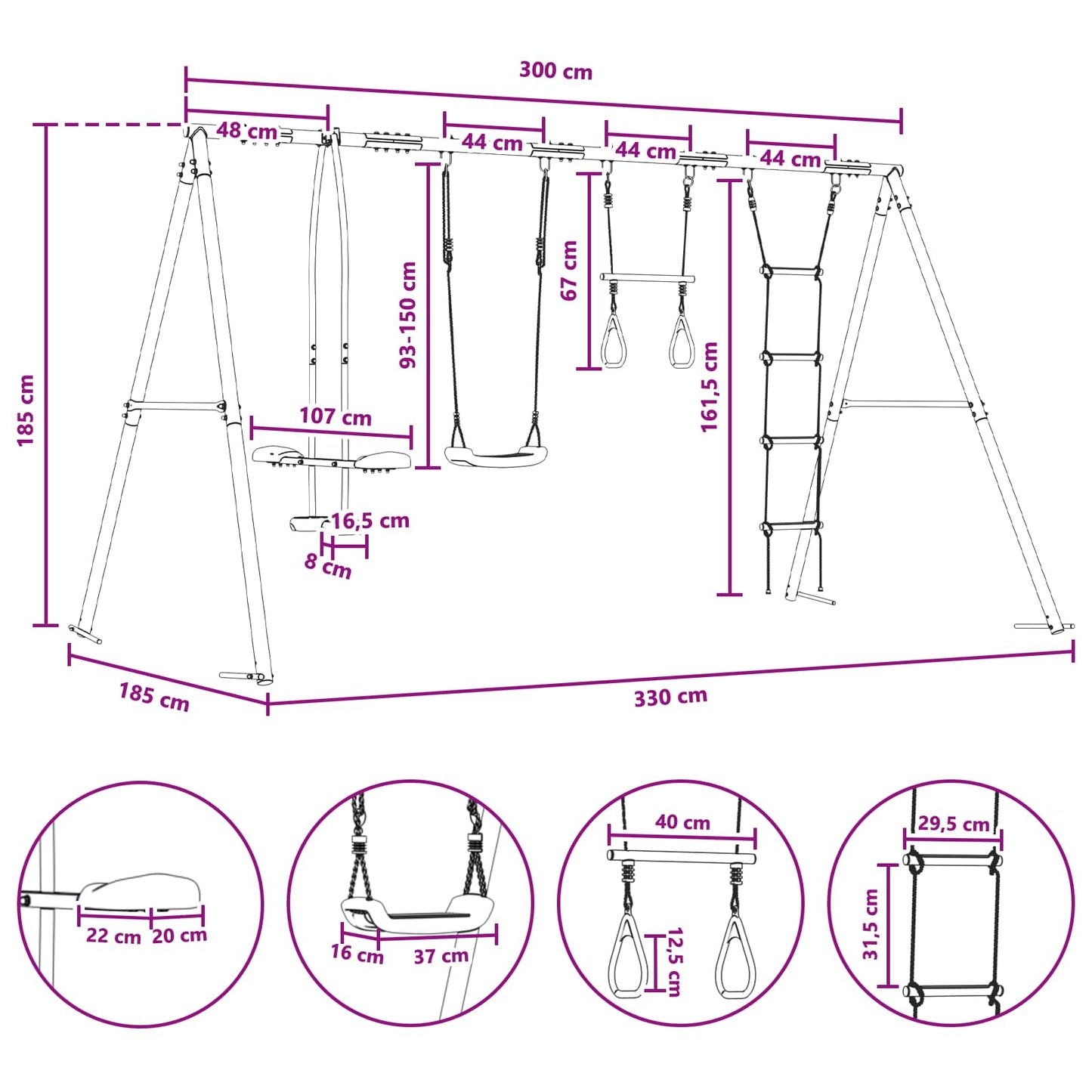 Udendørs Svingesæt Flerfarvet Stål og PE