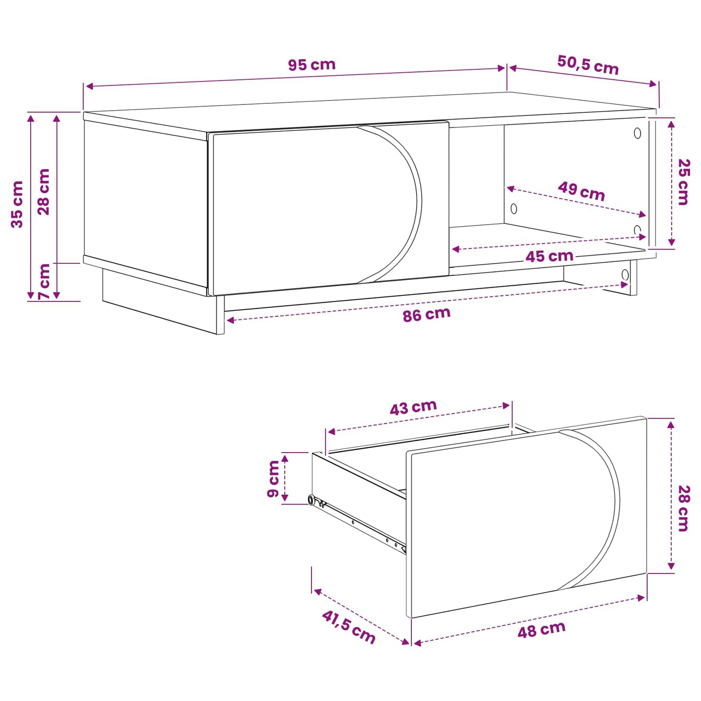 Sofabord Hvid højglans 95 x 50,5 x 35 cm Konstrueret træ