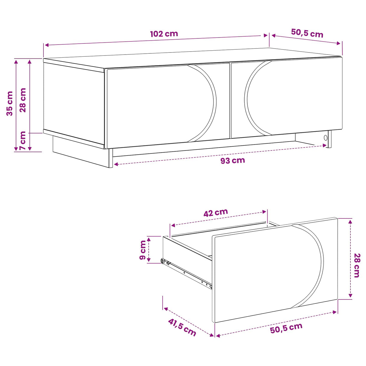 Sofabord Sort 102 x 50,5 x 35 cm Konstrueret træ