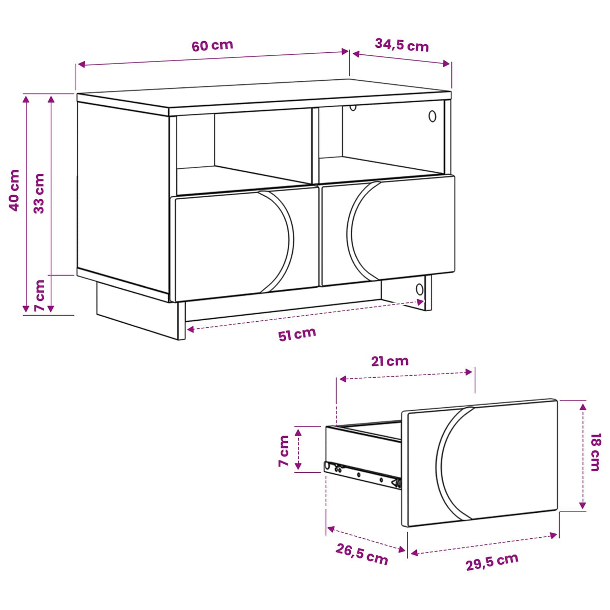 TV-bord 60 x 34.5 x 40 cm Hvid Konstrueret træ