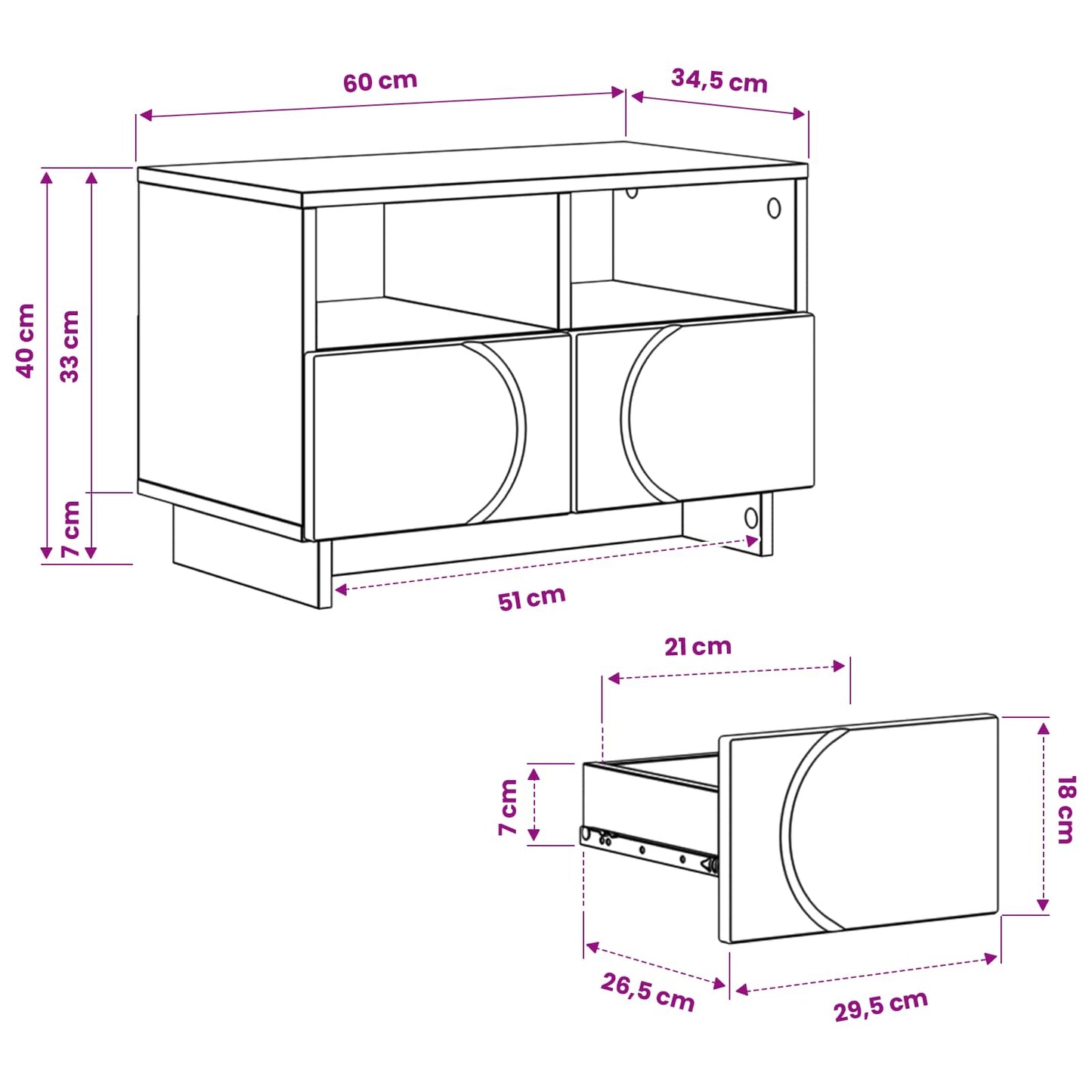 TV-bord 60 x 34,5 x 40 cm Betongrå Konstrueret træ