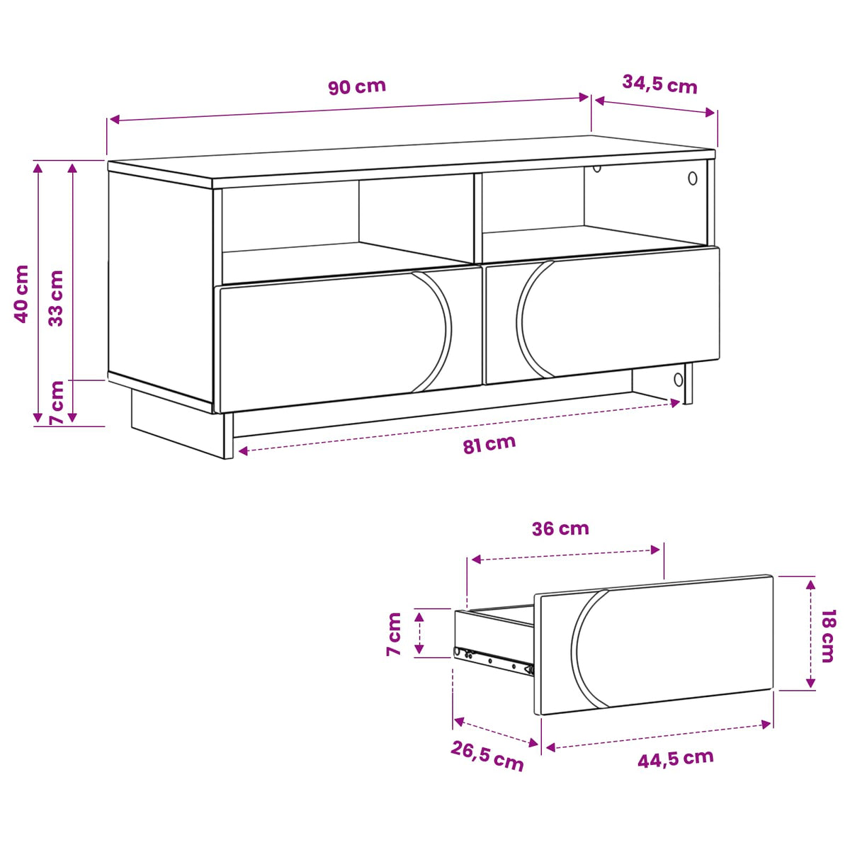 TV-bord 90 x 34.5 x 40 cm Grå Sonoma Konstrueret træ