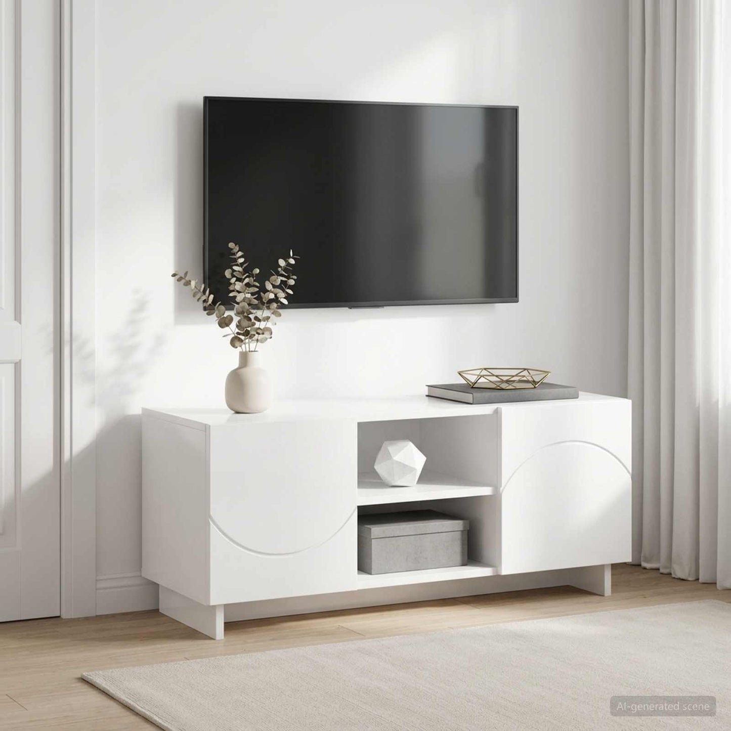 TV-bord 90 x 34.5 x 40 cm Hvid højglans Konstrueret træ