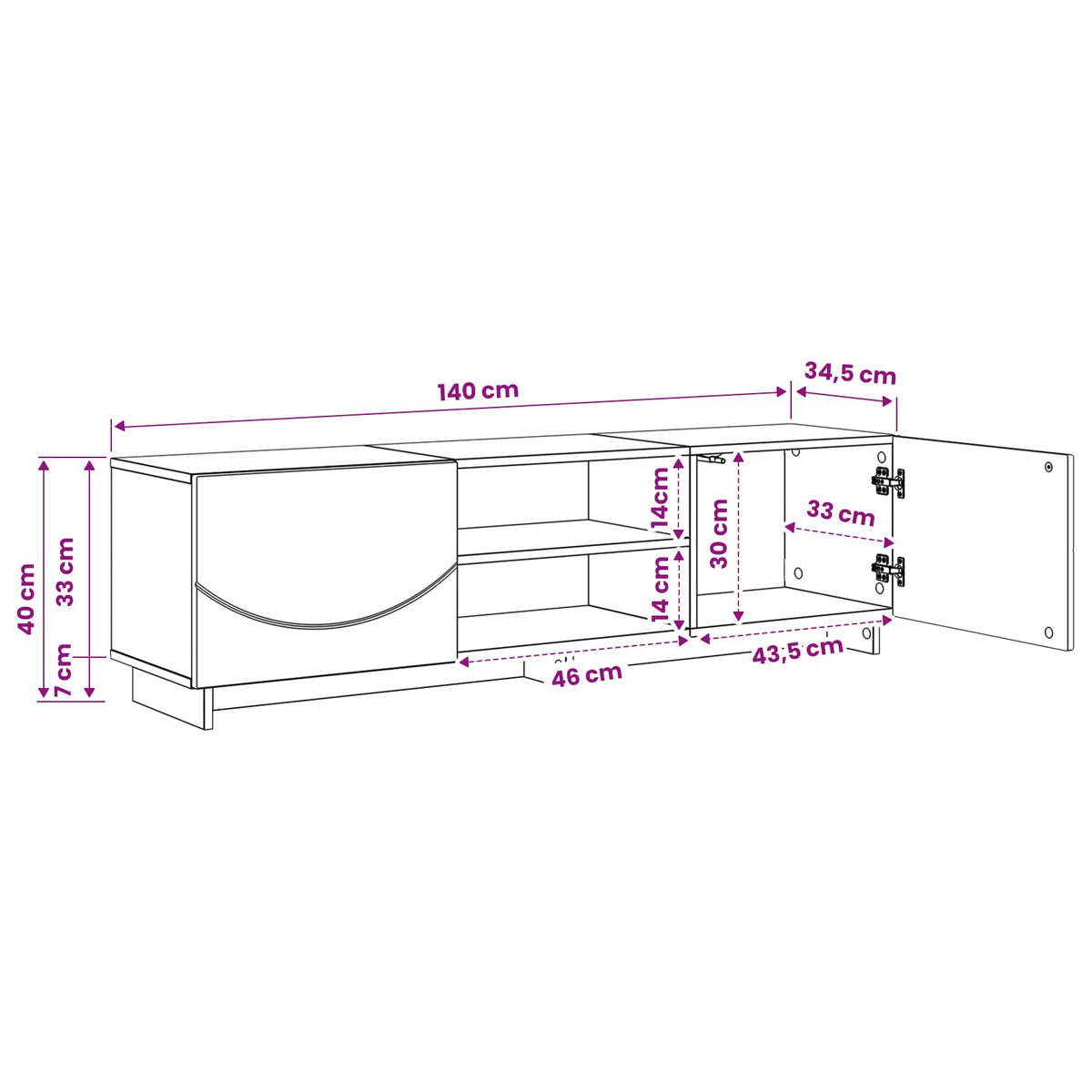 TV-bord 140 x 34.5 x 40 cm Sonoma-eg Konstrueret træ