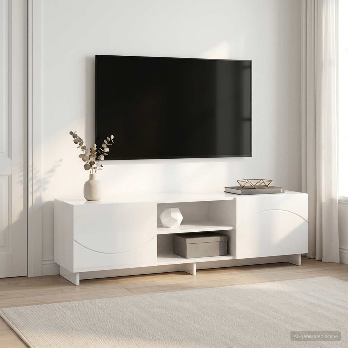 TV-bord 140 x 34.5 x 40 cm Hvid højglans Konstrueret træ