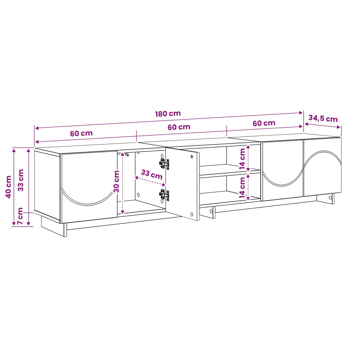 TV-bord 180 x 34,5 x 40 cm Hvid højglans Konstrueret træ