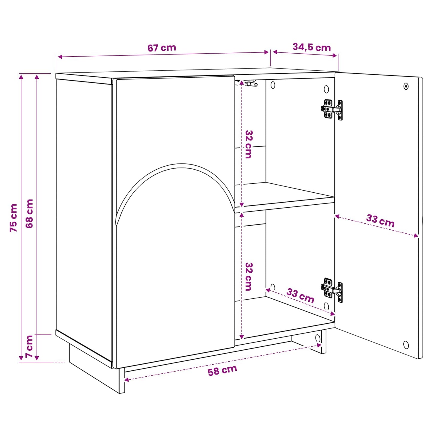 Skænk Hvid højglans 67 x 34,5 x 75 cm Konstrueret træ