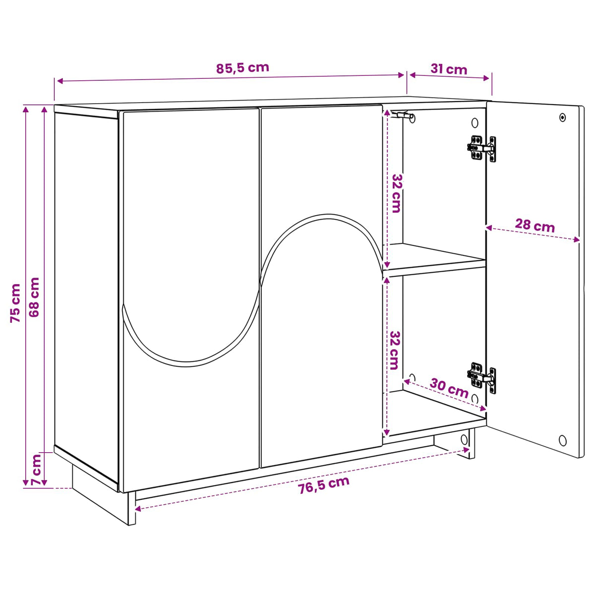 Sideboard Hvid 85.5 x 31 x 75 cm Konstrueret træ