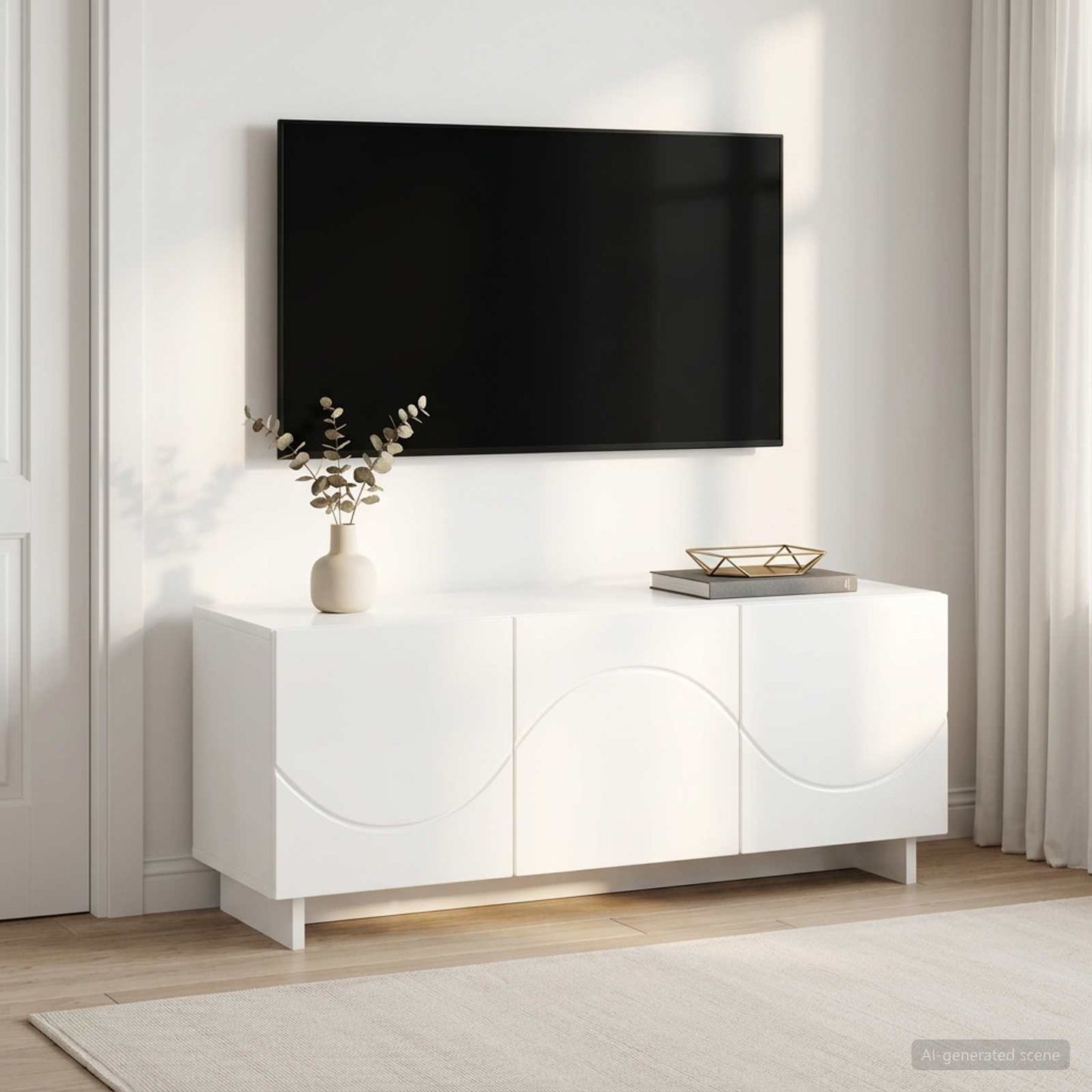 TV-bord 90 x 34.5 x 40 cm Hvid højglans Konstrueret træ