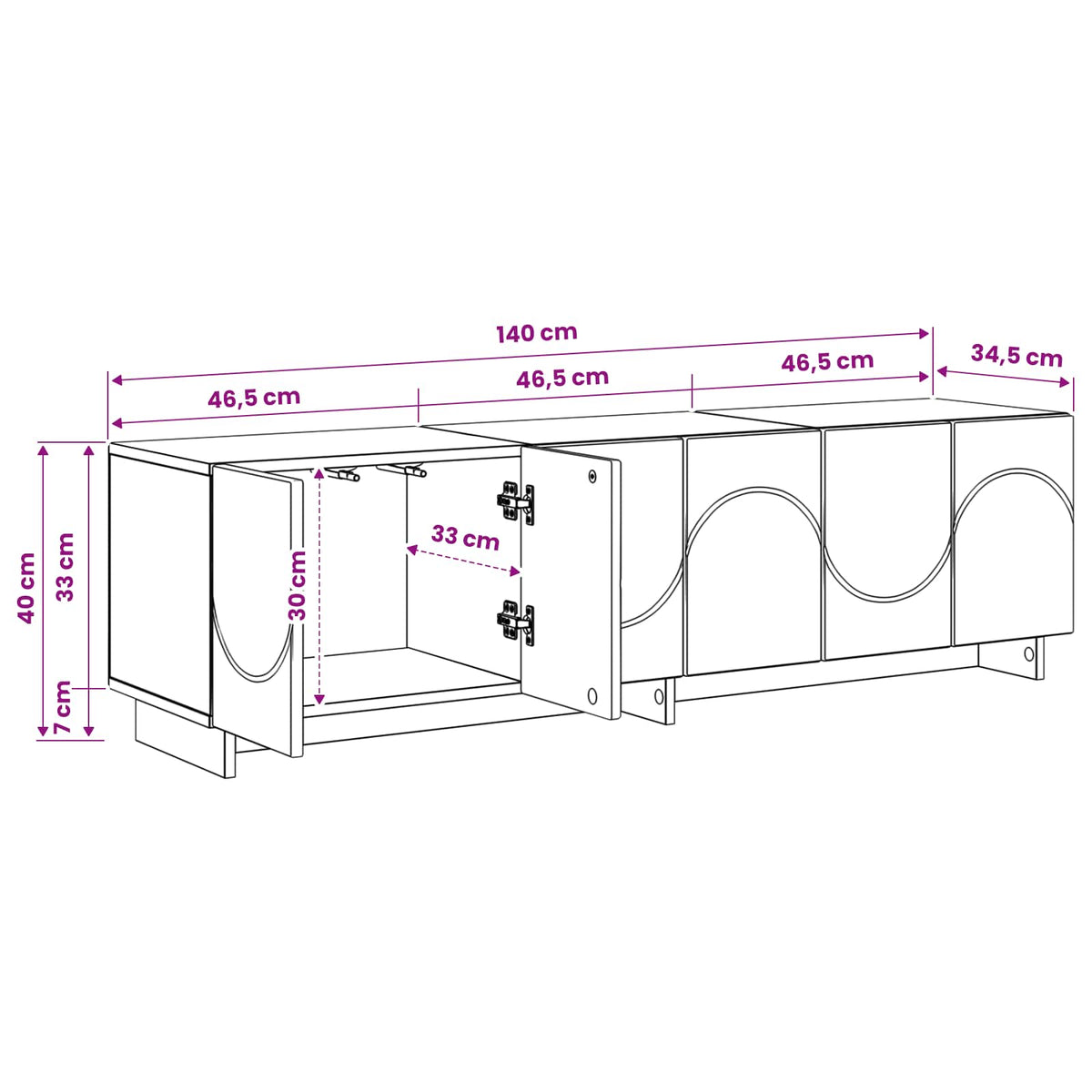 TV-bord 140 x 34.5 x 40 cm Hvid Konstrueret træ