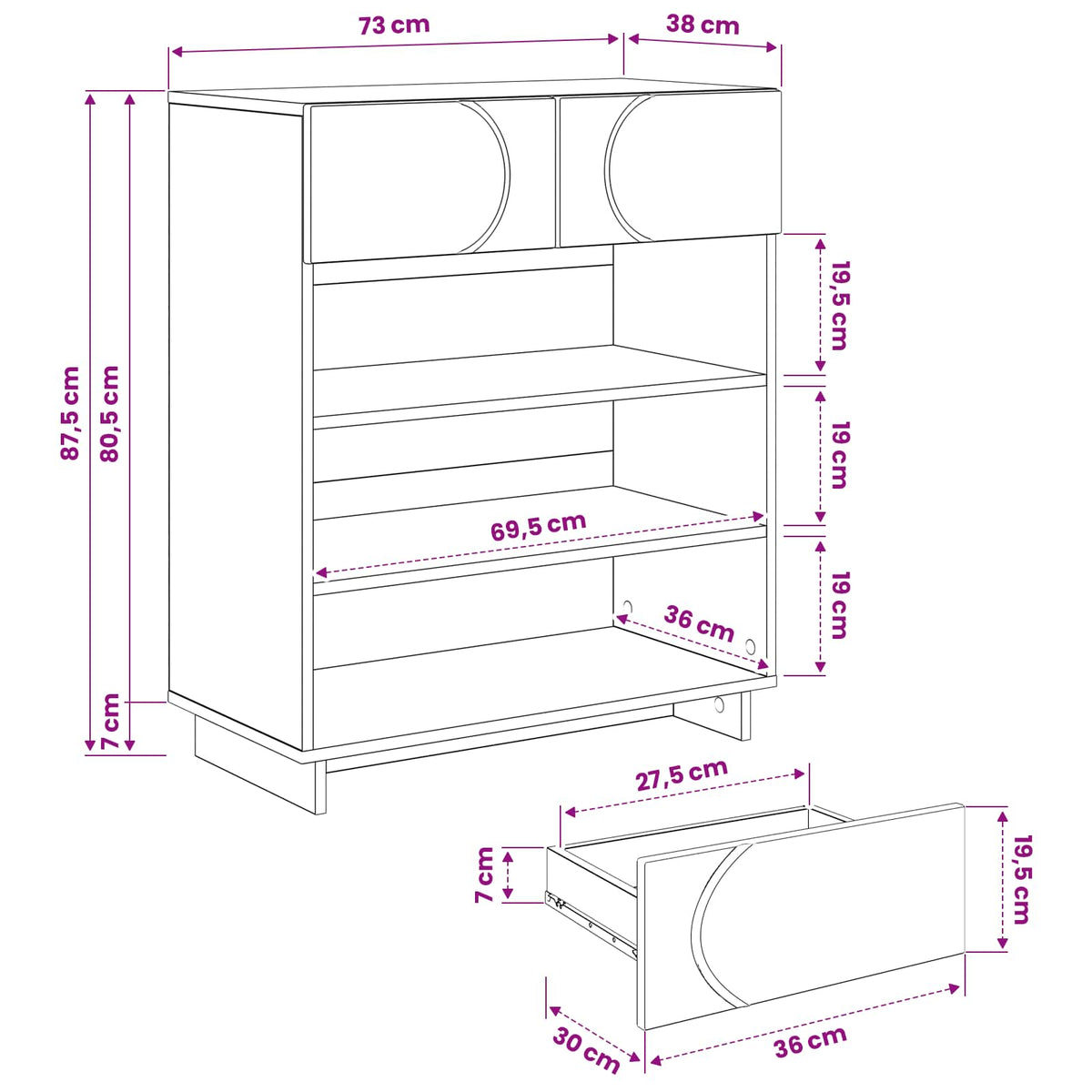 Skoskab 73 x 38 x 87,5 cm Konstrueret træ Hvid