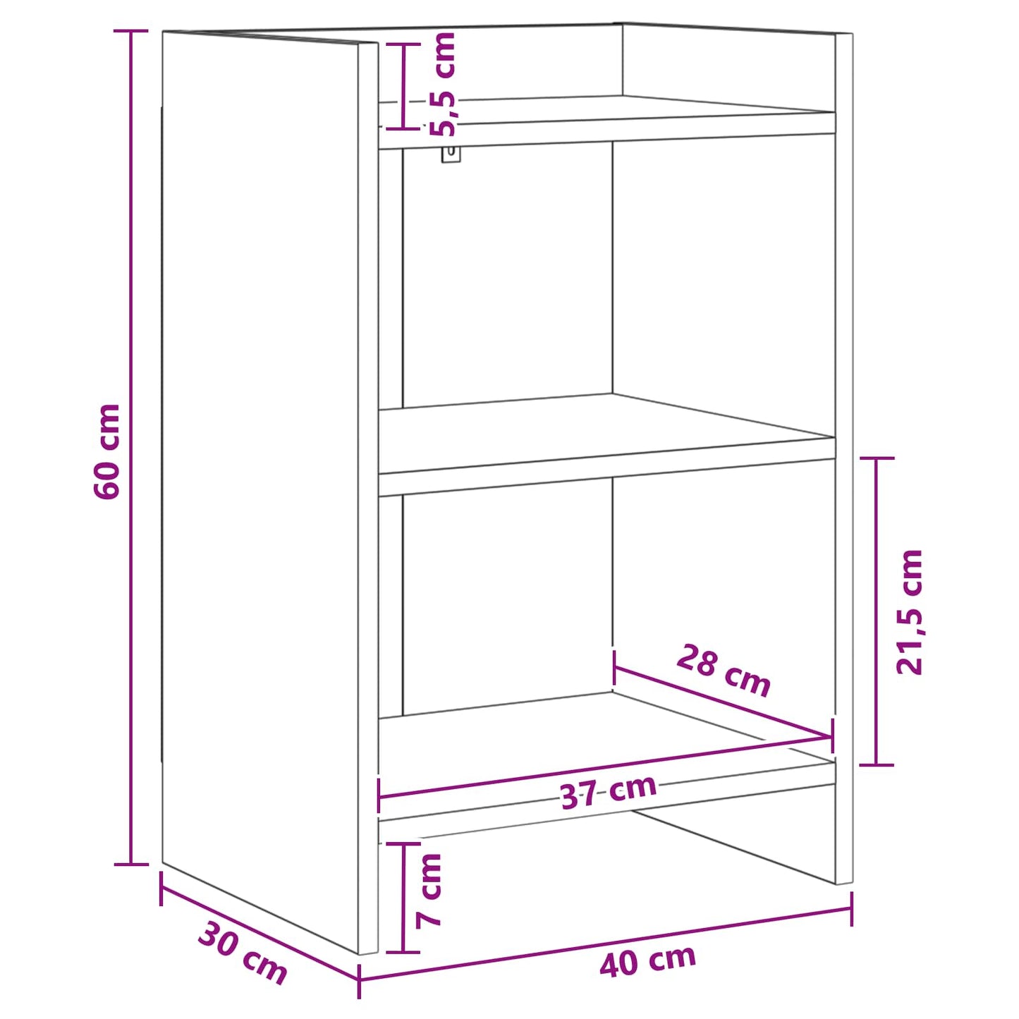 Sengeborde 2 stk. Røget eg 40 x 30 x 60 cm Konstrueret træ