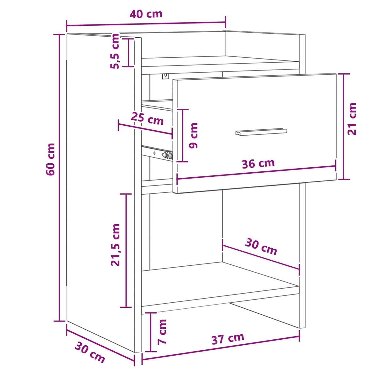 Sengeborde Hvid 40 x 36 x 60 cm Konstrueret træ