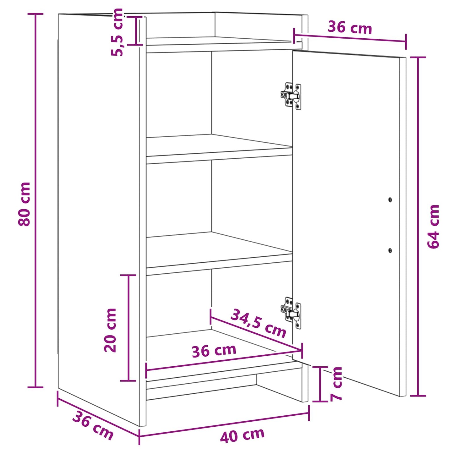 Sideboard Sonoma-eg 40 x 36 x 80 cm Konstrueret træ