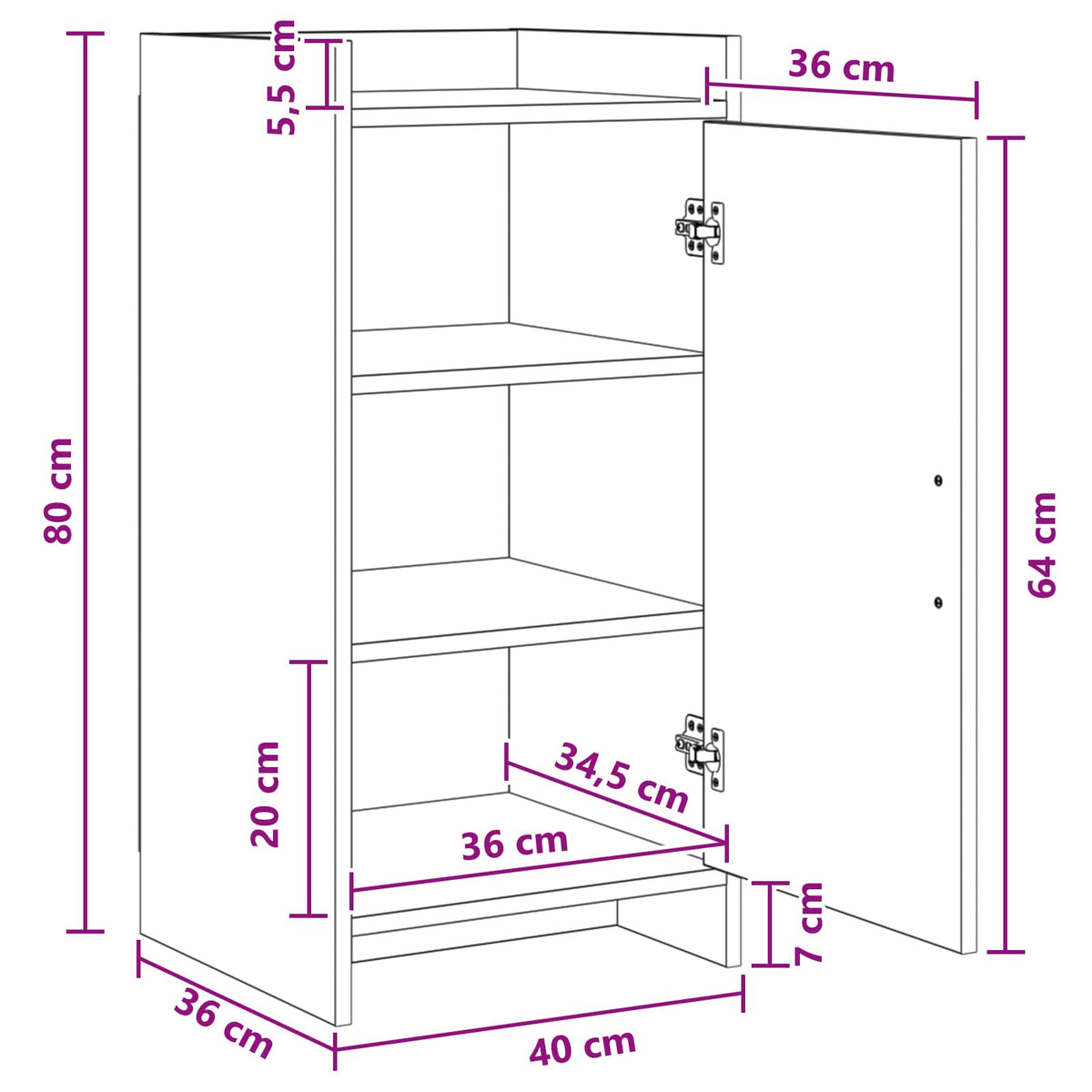Sideboard Betongrå 40 x 36 x 80 cm Konstrueret træ