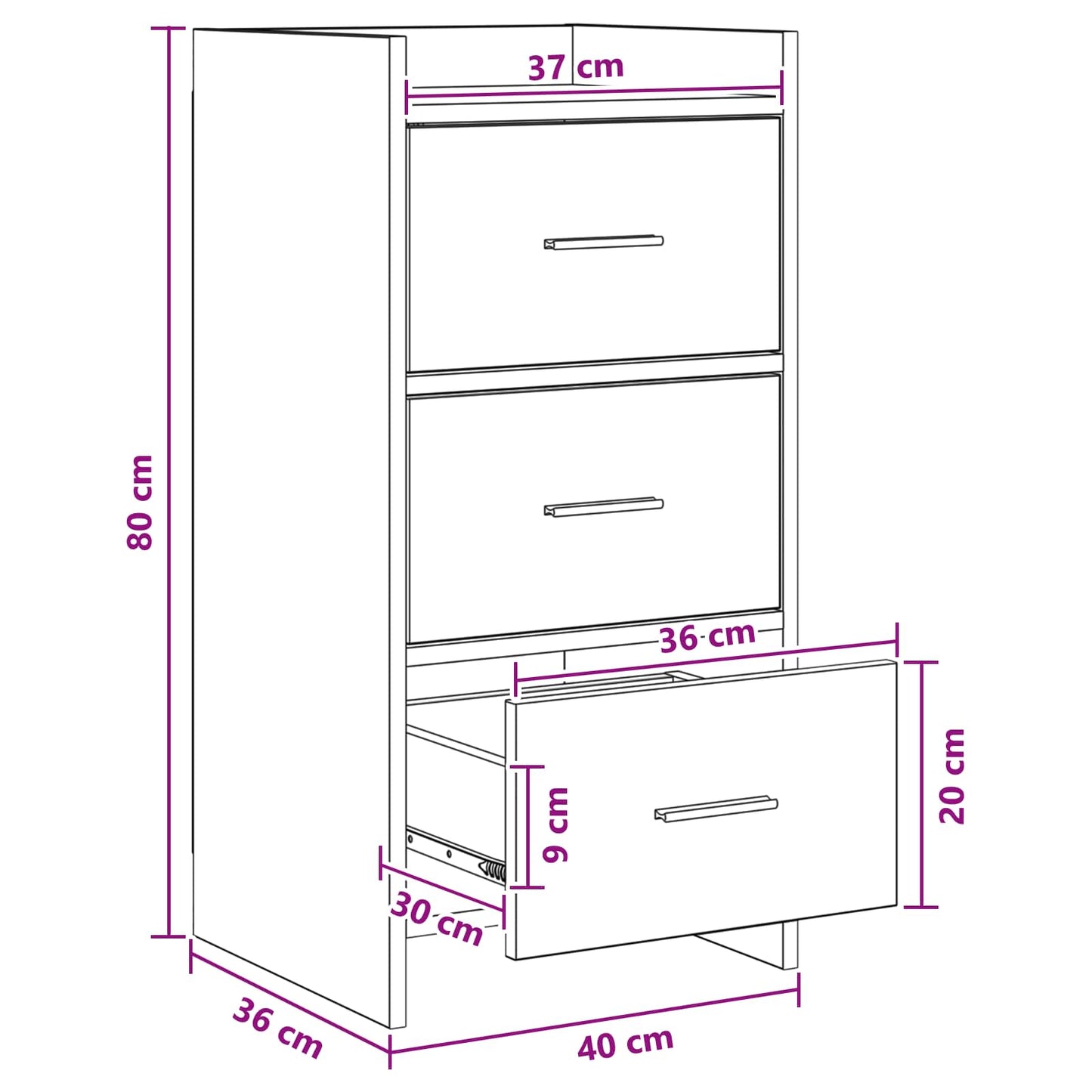 Sideboard Sort eg 40 x 36 x 80 cm Konstrueret træ