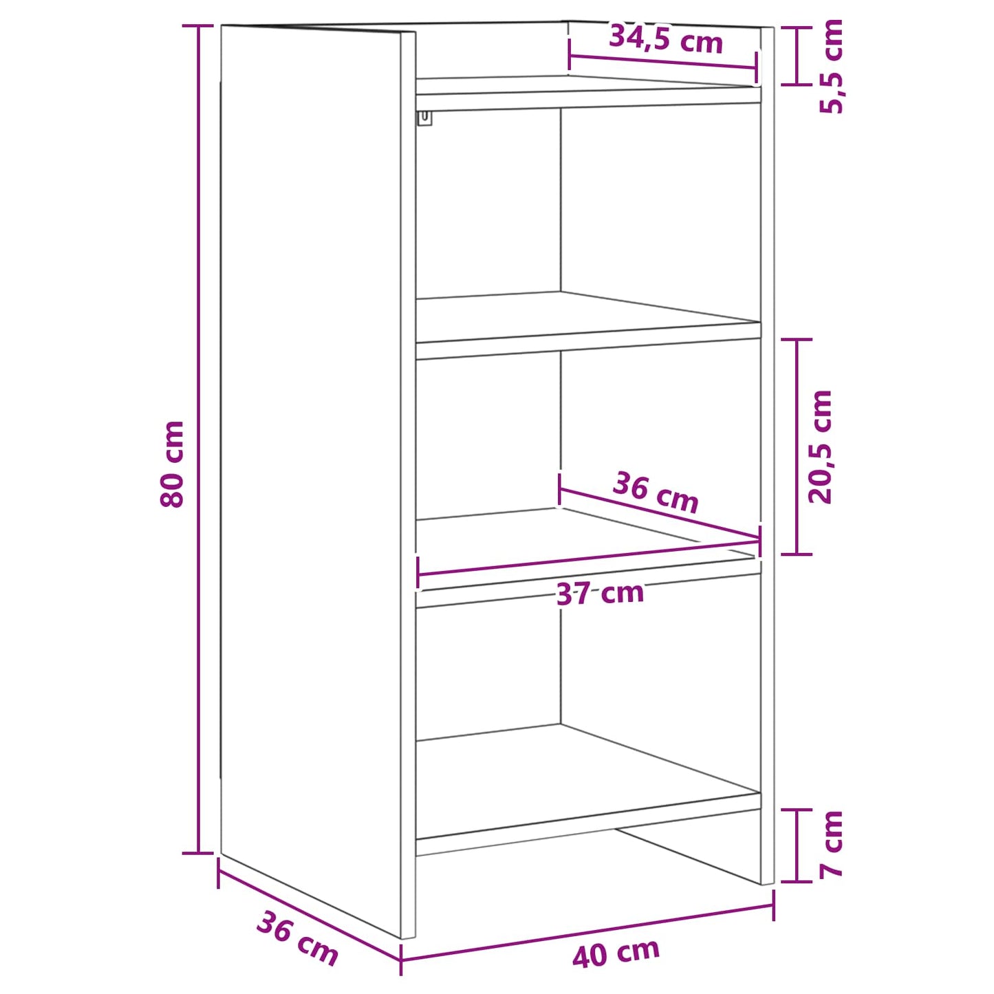 Sideboard Betongrå 40 x 36 x 80 cm Konstrueret træ