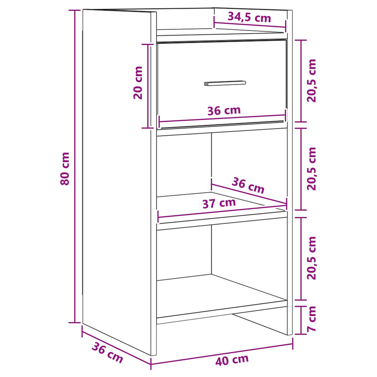 Sideboard Betongrå 40 x 36 x 80 cm Konstrueret træ