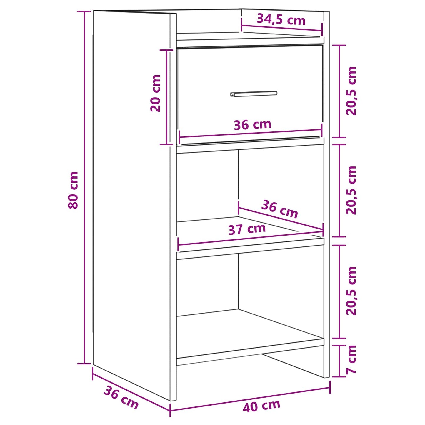 Sideboard Artisan-eg 40 x 36 x 80 cm Konstrueret træ