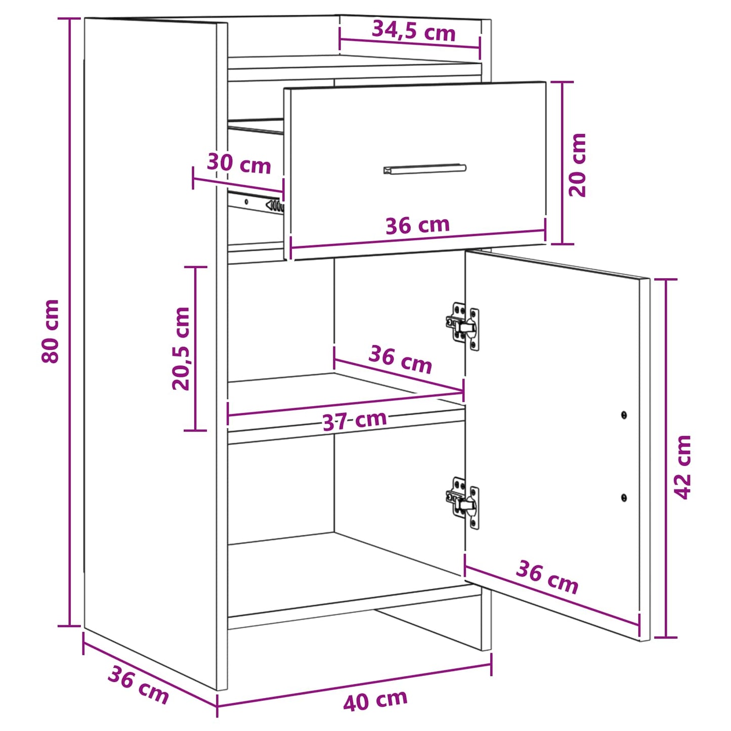 Sideboard Røget eg 40 x 36 x 80 cm Konstrueret træ