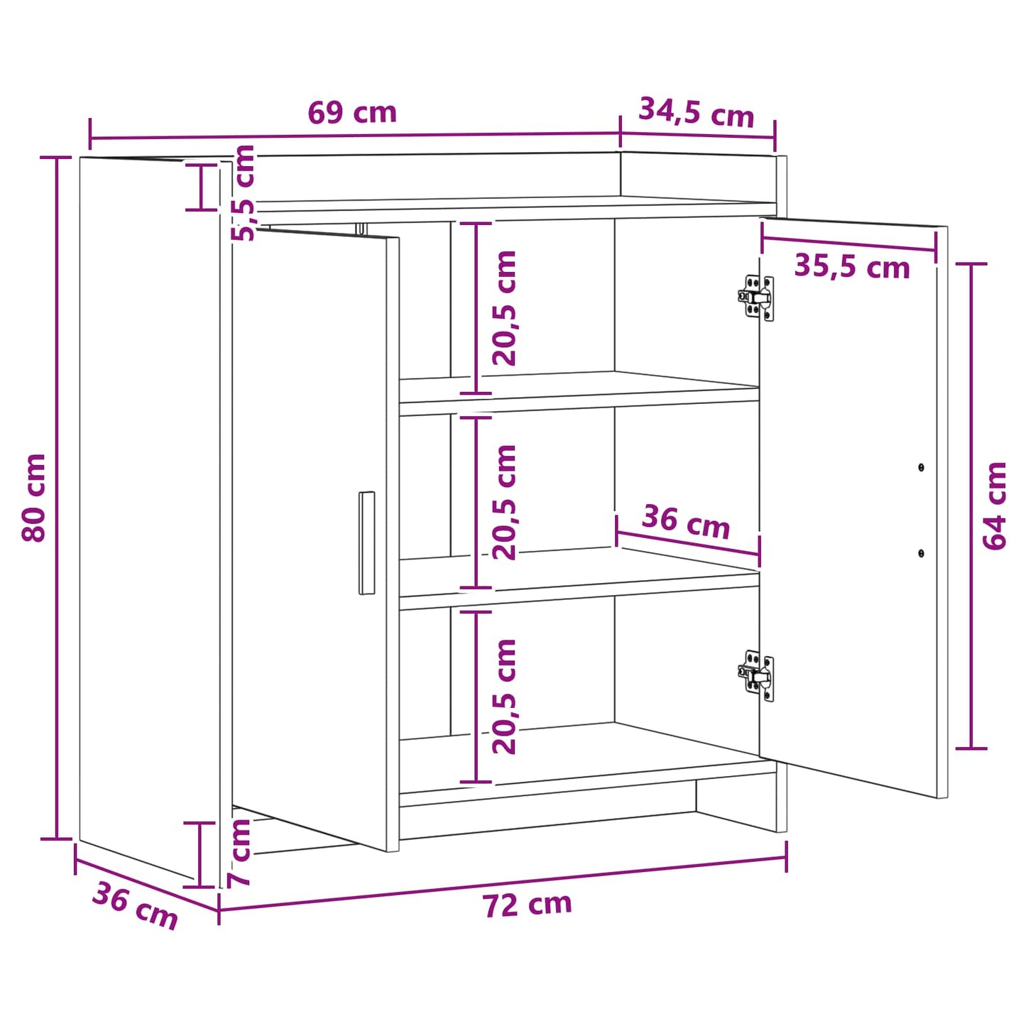 Sideboard Betongrå 72 x 36 x 80 cm Konstrueret træ