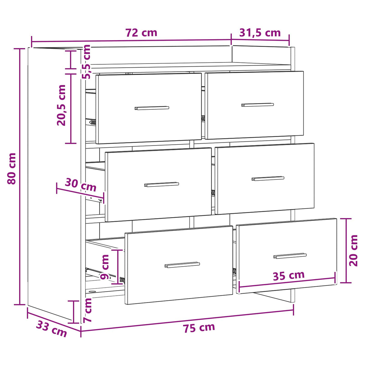 Sideboard Røget eg 75 x 33 x 80 cm Konstrueret træ